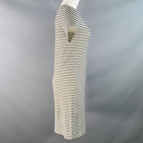 THEORY Size S Adiany B White Navy Linen Cotton Blend Stripe Midi T-Shirt Dress