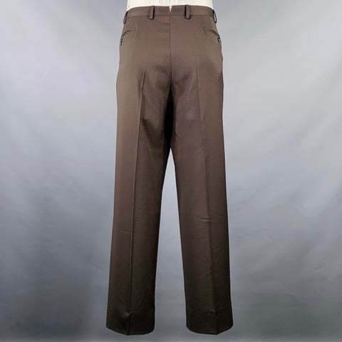 ISAIA Size 38 Brown Wool Flat Front Dress Pants