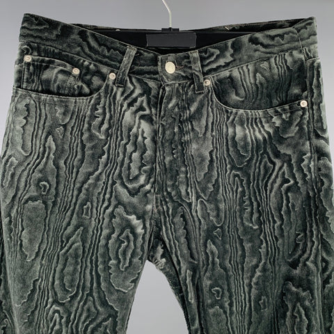 DRIES VAN NOTEN Size 32 Grey Dark Green Wood Grain Polyester Velvet Casual Pants