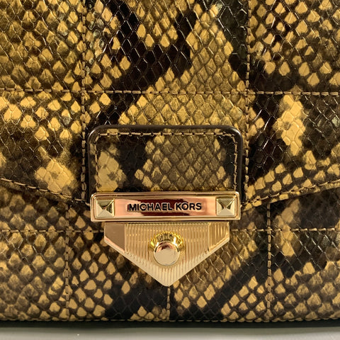 MICHAEL KORS Brown Yellow Animal Print Leather Handbag