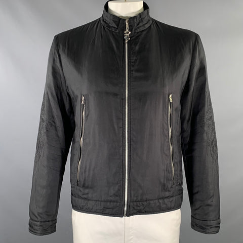 JOHN RICHMOND Size XL Black Embroidery Poliammide Zip Up Jacket