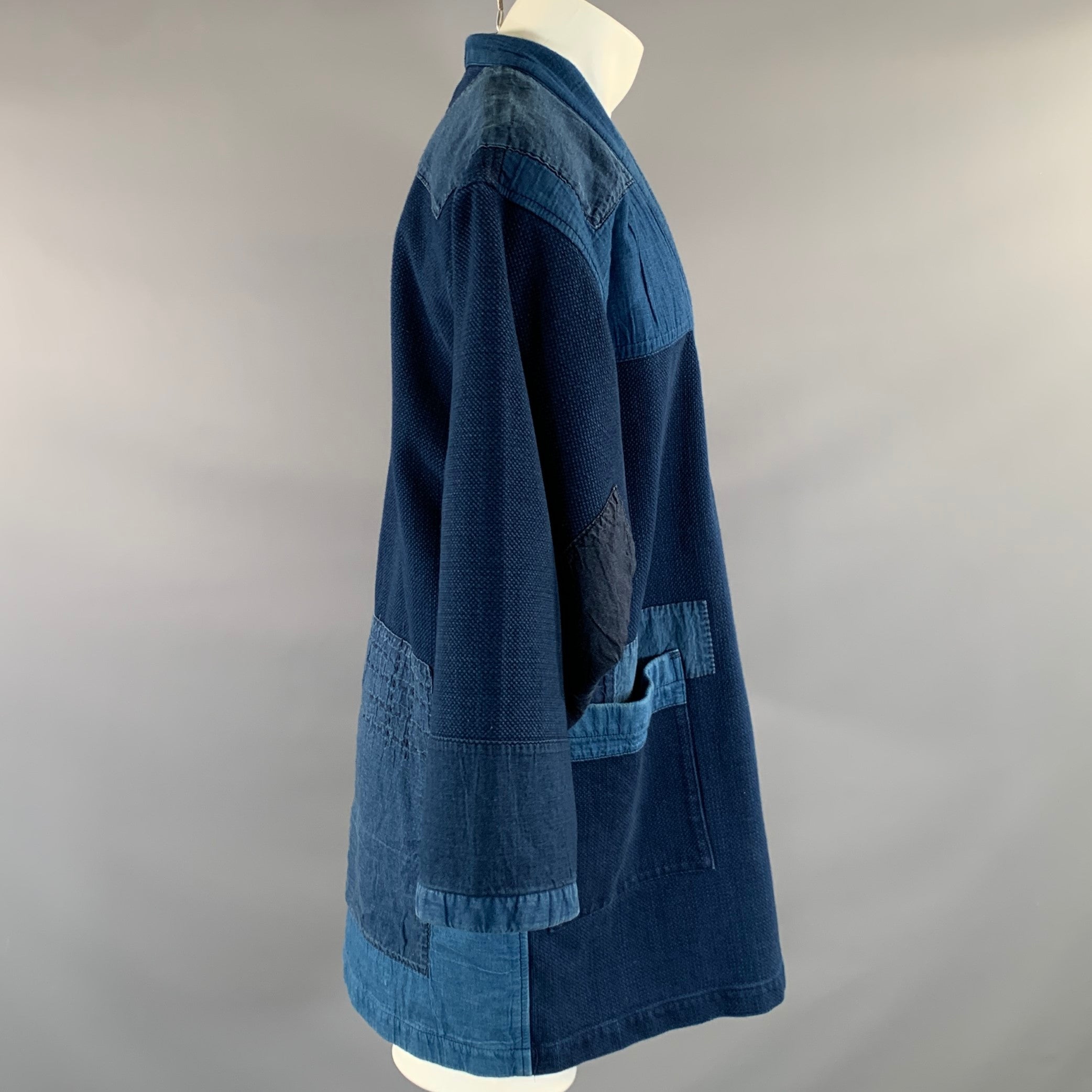 BLUE BLUE JAPAN Size M Blue Indigo Patchwork Cotton Open Front