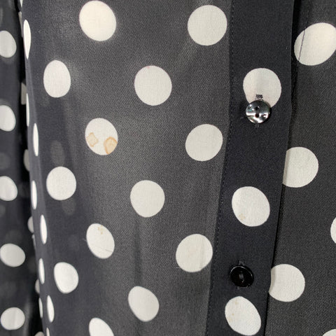L'AGENCE Size S Black White Silk Polka Dot Open Collar Blouse