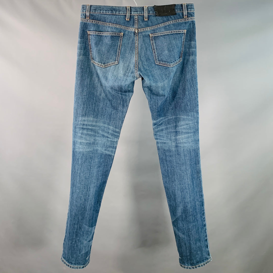 LANVIN Size 34 Blue Twill Cotton Straight Contrast Stitch Zip Fly Jeans
