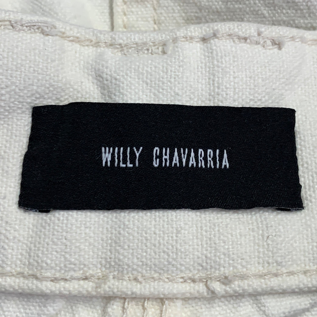 WILLY CHAVARRIA Size 26 Off White Cotton Baggy Cropped Carpenter Casual Pants