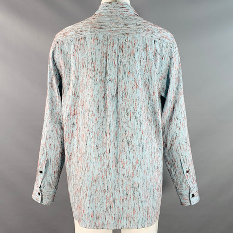 BOTTEGA VENETA 2023 Size M Blue Red Textured Oversized One Pocket Long Sleeve Shirt