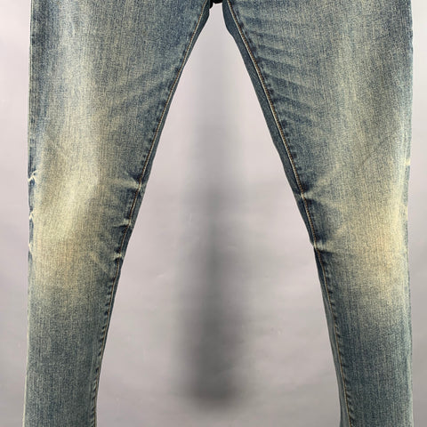 CLUB MONACO Size 31 Blue Cotton Blend Tapered Contrast Stitch Jeans