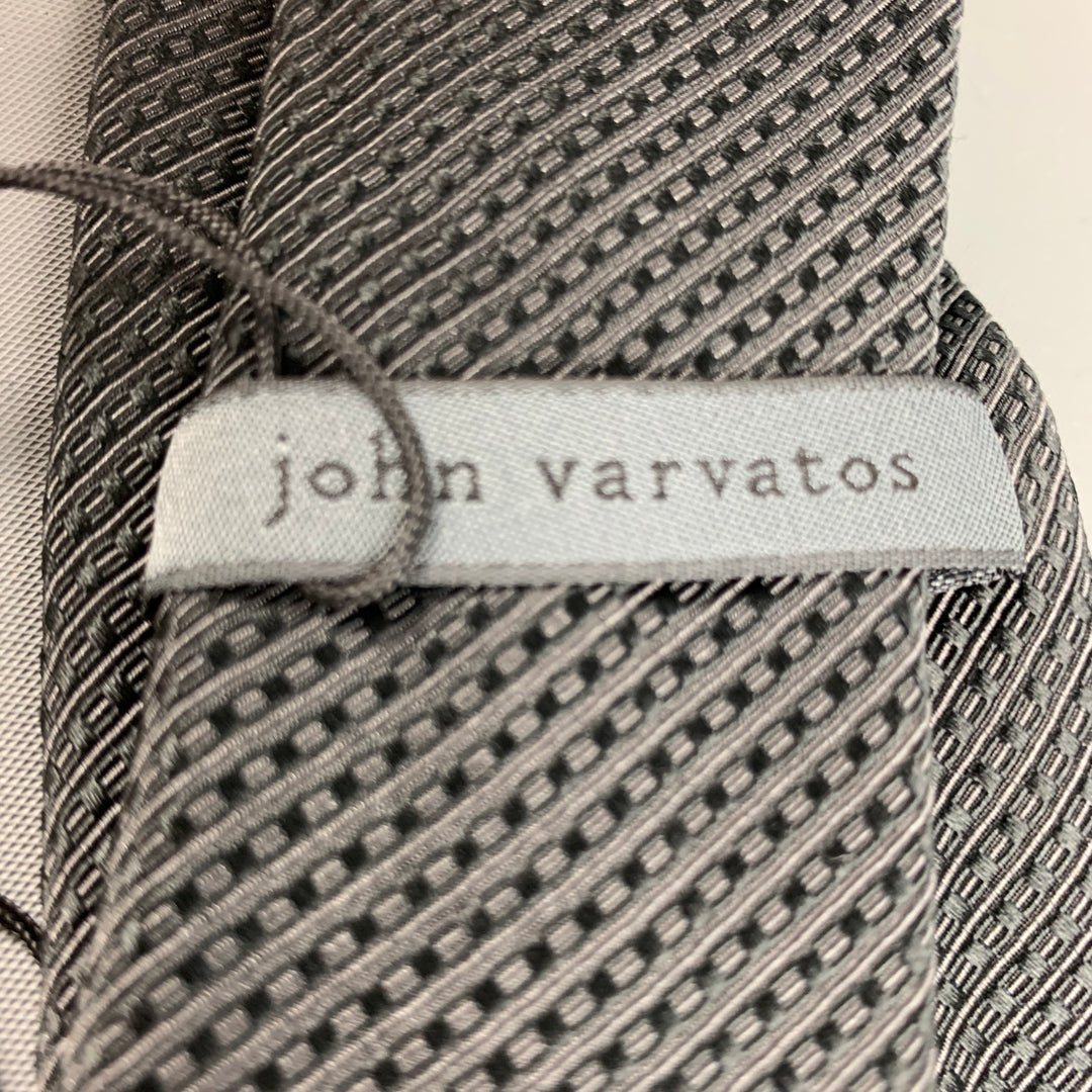 JOHN VARVATOS Grey Black Diagonal Stripe Cotton Tie