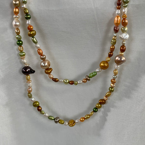 NO BRAND Orange Green Pearl Necklace