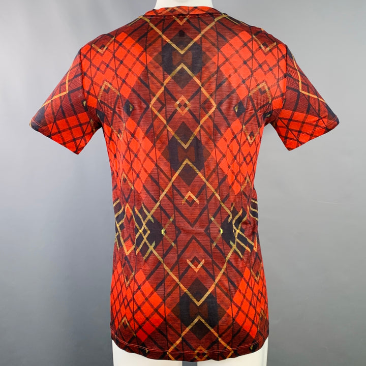 MCQ by ALEXANDER MCQUEEN Size XS Red Black Yellow Plaid Lyocell Crew Neck T-shirt