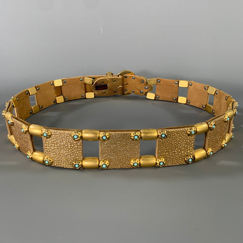 NANNI Waist Size 36 Gold Crackled Leather Trim Metallic Metal Belt