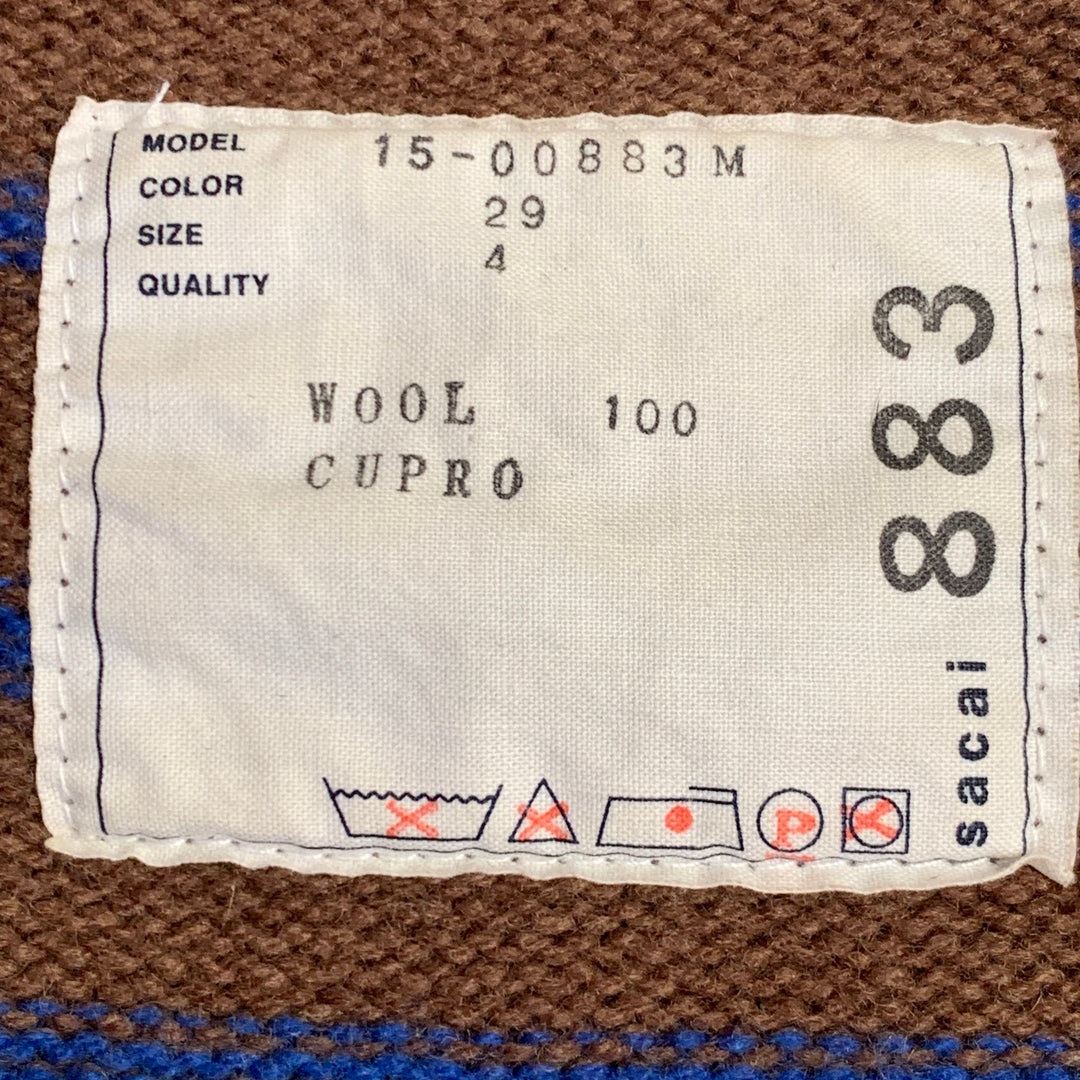 SACAI Size XL Brown Blue Orange Stripe Wool One Pocket Crew Neck Sweater