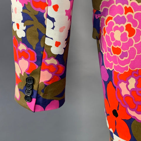 MR TURK Size 40 Pink Multi Color Floral Cotton Blend Notch Lapel Suit
