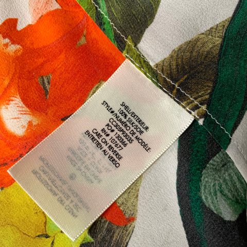 ALICE + OLIVIA Size XS White Green & Orange Silk Floral Button Up Casual Top