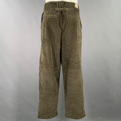 KAPITAL Size XL Olive Green Corduroy Cotton Button Fly Dress Pants
