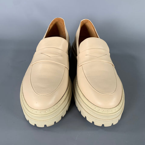 BOBBIES Size 8 Beige Leather 659164 Platform Flats