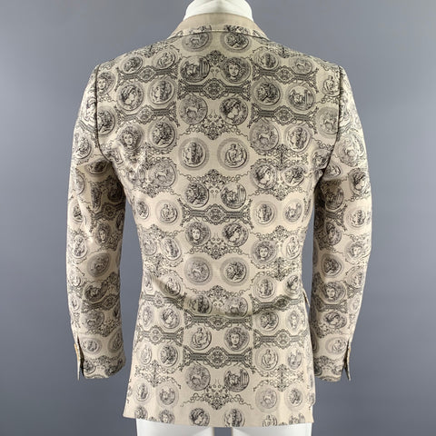 DOLCE & GABBANA Size 38 Cream Black Greca Cotton Blend Peak Lapel Sport Coat