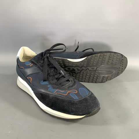 SANTONI Size 10 Navy Orange Nylon Lace Sneakers