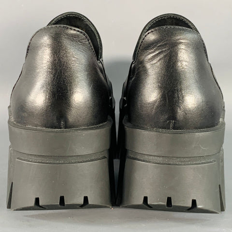 BALENCIAGA 2023 Size 6 Bulldozer Mini Black Leather Platform Lug Sole Ankle Boots