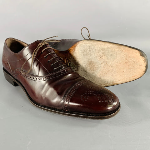 SALVATORE FERRAGAMO Size 10.5 Brown Perforated Leather Cap Toe Lace-Up Shoes