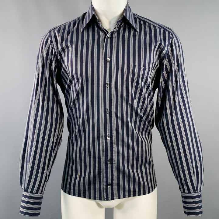 DOLCE & GABBANA Size S Navy White Stripe Cotton One Pocket Long Sleeve Shirt