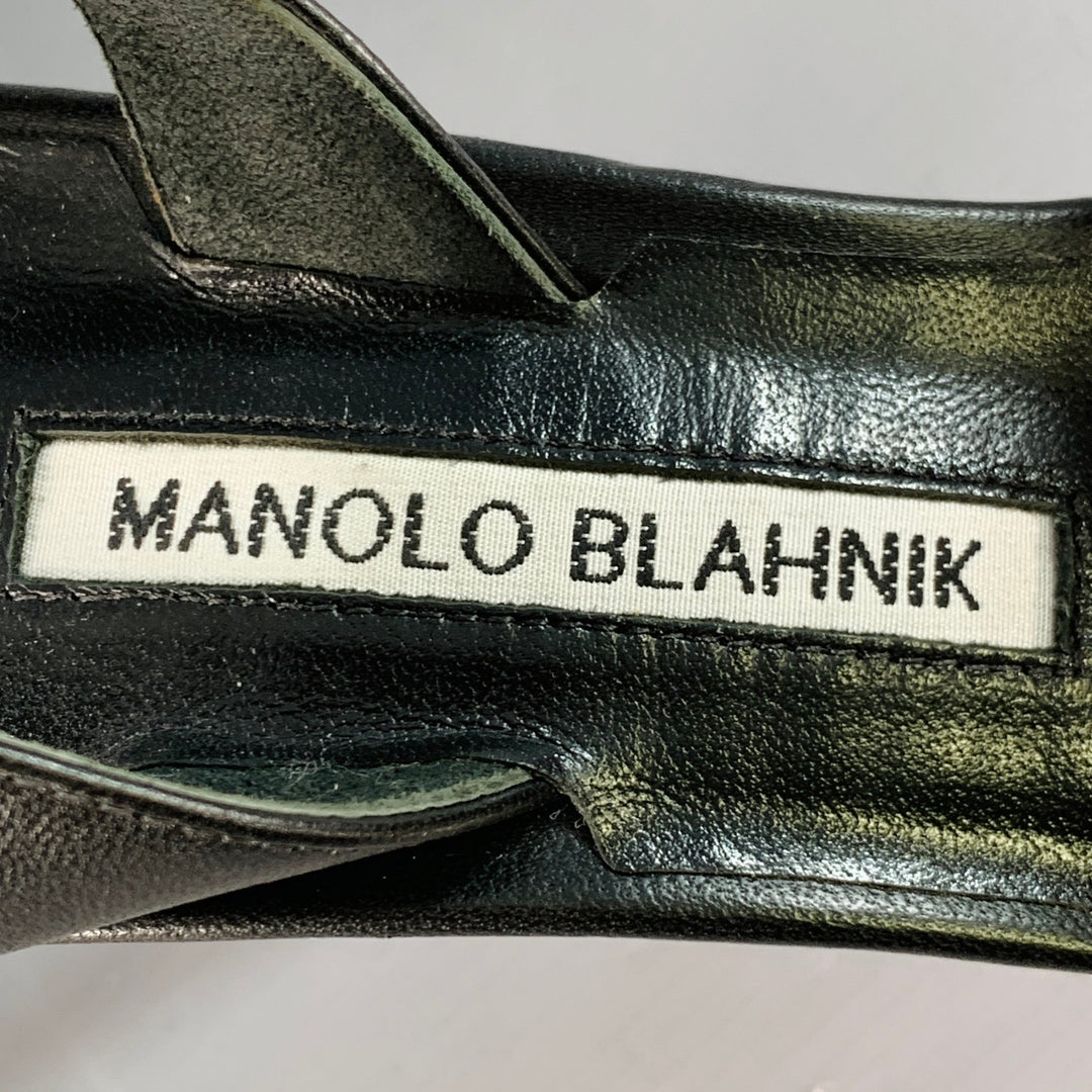 MANOLO BLAHNIK Size 8 Black Leather Strappy Slingback Sandals