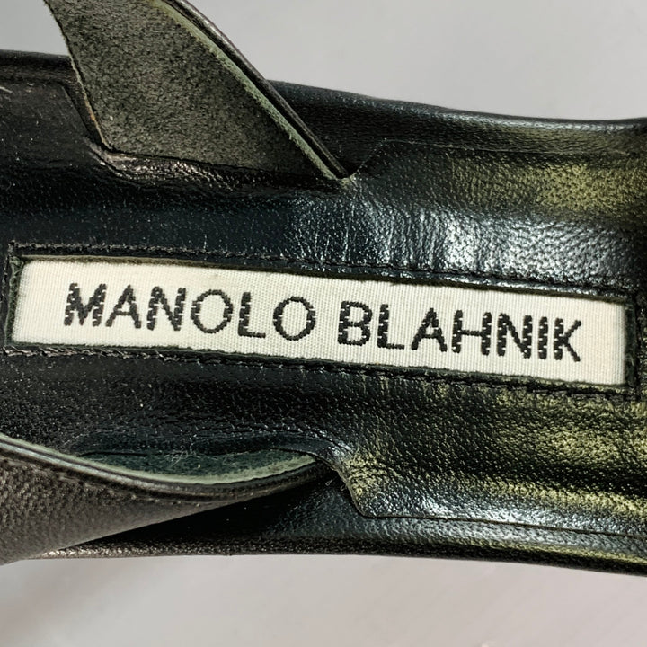 MANOLO BLAHNIK Size 8 Black Leather Strappy Slingback Sandals