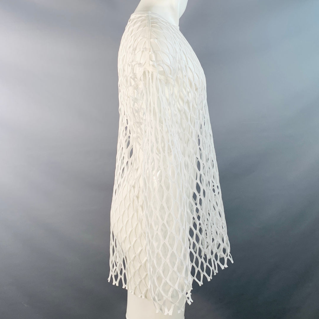 DRIES VAN NOTEN Size XS White Fishnet Mesh Polyester Long Sleeve Pullover