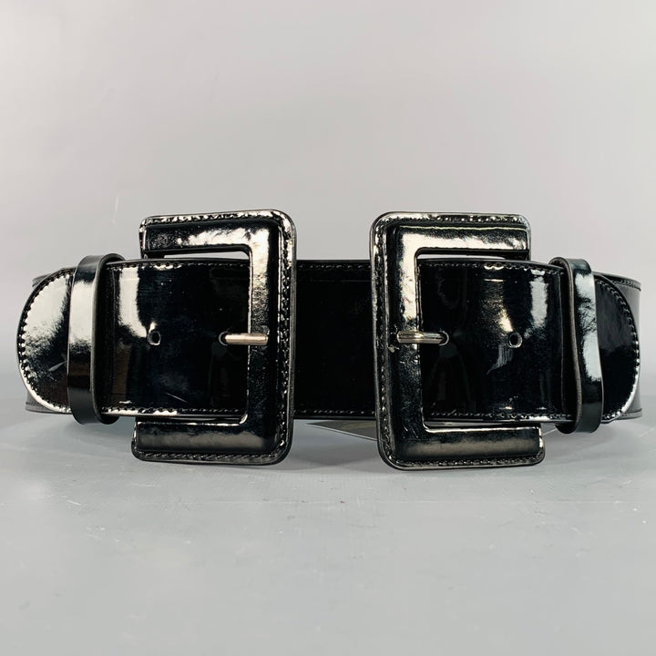 APOSTROPHE Size M Black Patent Leather Double Buckle Belt