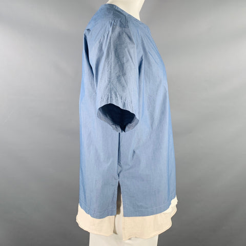 ALEXANDER LEE CHANG Size L Blue Cream Layered Cotton Blend Mixed Fabrics T-shirt