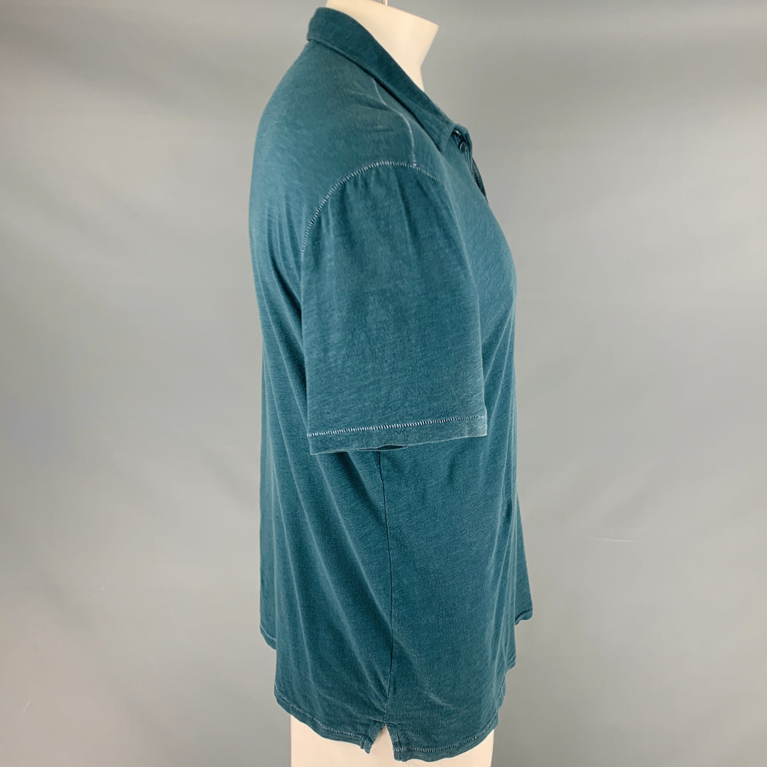 JOHN VARVATOS * U.S.A. Size L Teal Cotton Buttoned Polo