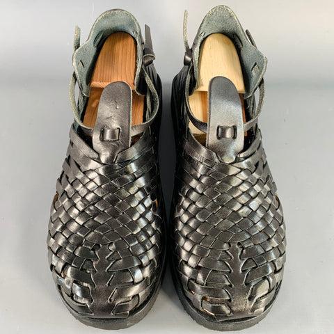 YUKETEN Size 9 Cruz Black Woven Leather Huarache Loafers