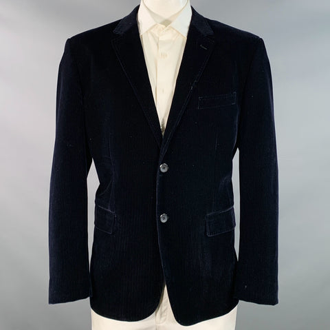 VINTAGE Veste de sport en velours bleu marine à revers crantés, taille 50