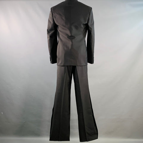 BURBERRY Size 38 Black Wool Silk Double Breasted Tuxedo