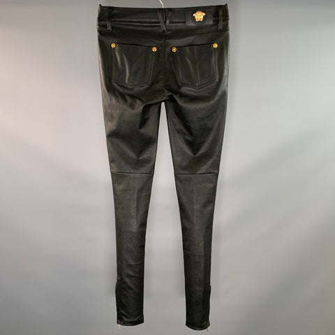 VERSACE FW2018 Size 2 Black Gold Lambskin Cigarette Casual Pants