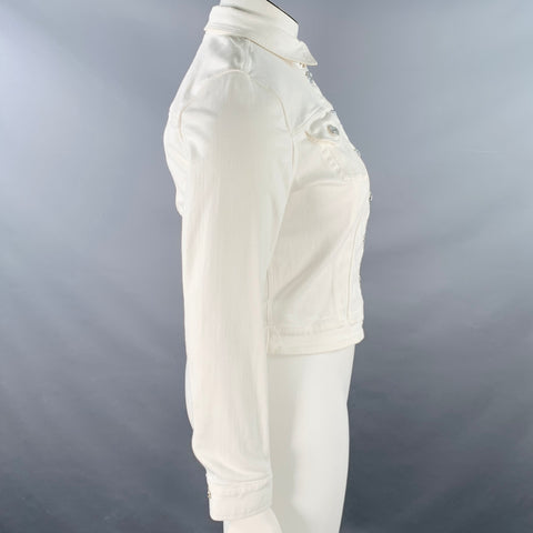 BURBERRY BRIT Size L Cream Cotton Blend Stretch Denim Jacket Blazer