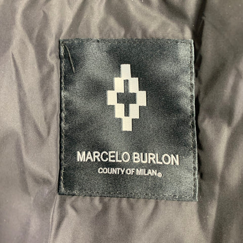 MARCELO BURLON Size S Black Embroidery Polyamide Blend Zip Up Coat