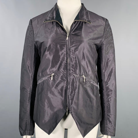 PAUL HARNDEN Size L Grey Charcoal Slate Silk Zip Up Jacket