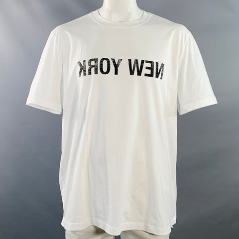 T-shirt col rond en coton imprimé noir et blanc HELMUT LANG Taille XXL NEW YORK