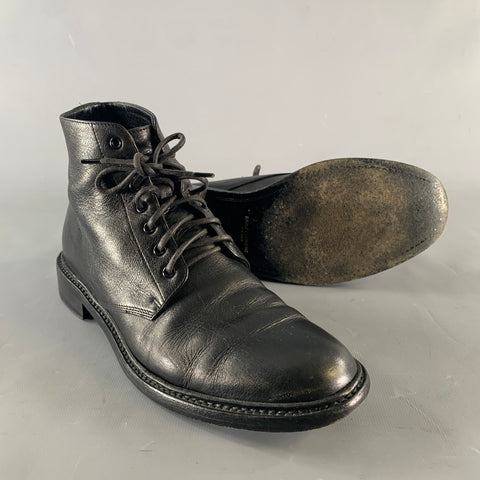 SAINT LAURENT Size 7.5 Black Leather Lace Up Boots