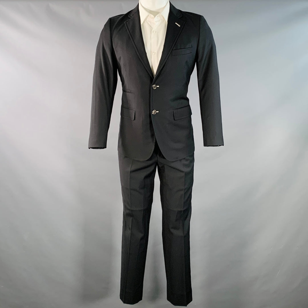 BAND OF OUTSIDERS Size 38 Regular Black Wool Mohair Contrast Stitch Notch Lapel Suit