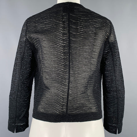 AKRIS Size 6 Black Cotton Eyelet Open Front Jacket Blazer