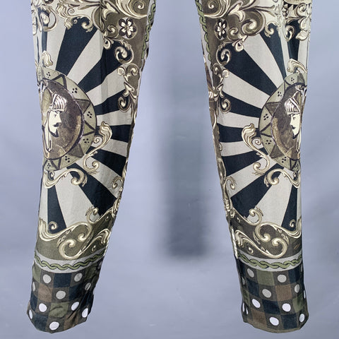 DOLCE & GABBANA Size 36 Olive Black Print Silk Zip Fly Dress Pants