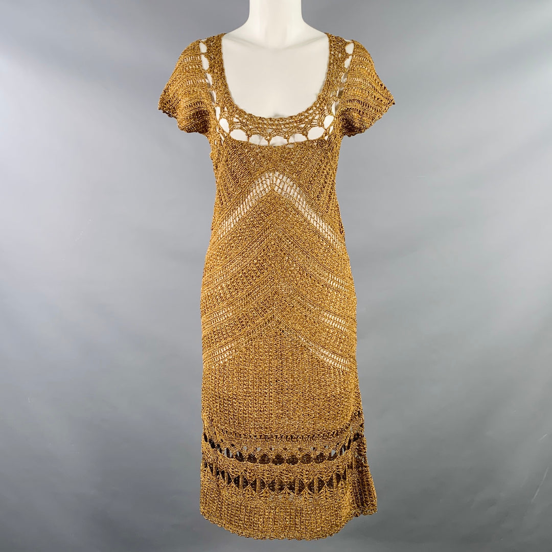 DIANE VON FURSTENBERG Size M Gold Acetate Blend Crochet Dress