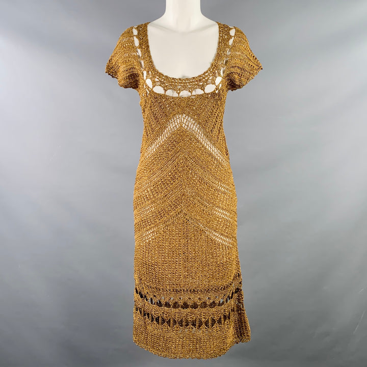 DIANE VON FURSTENBERG Size M Gold Acetate Blend Crochet Dress