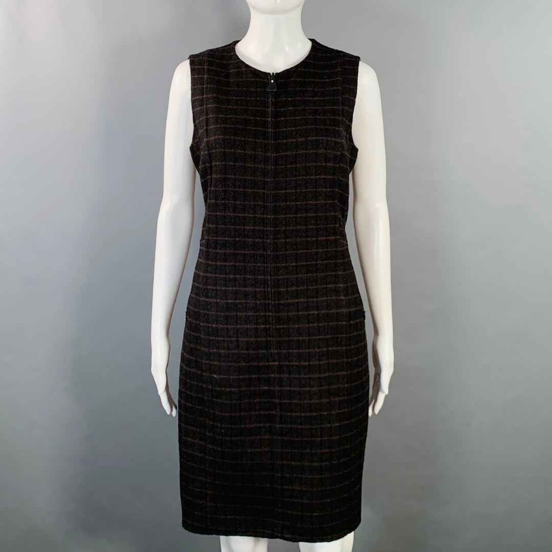 AKRIS Size 12 Brown Black Mulberry Silk Plaid Reversible Zip Up Dress