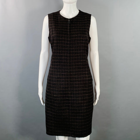 AKRIS Size 12 Brown Black Mulberry Silk Plaid Reversible Zip Up Dress