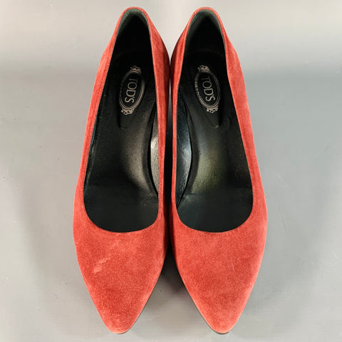 TOD'S Size 10 Burgundy Suede Wedge Pointed Toe Pumps