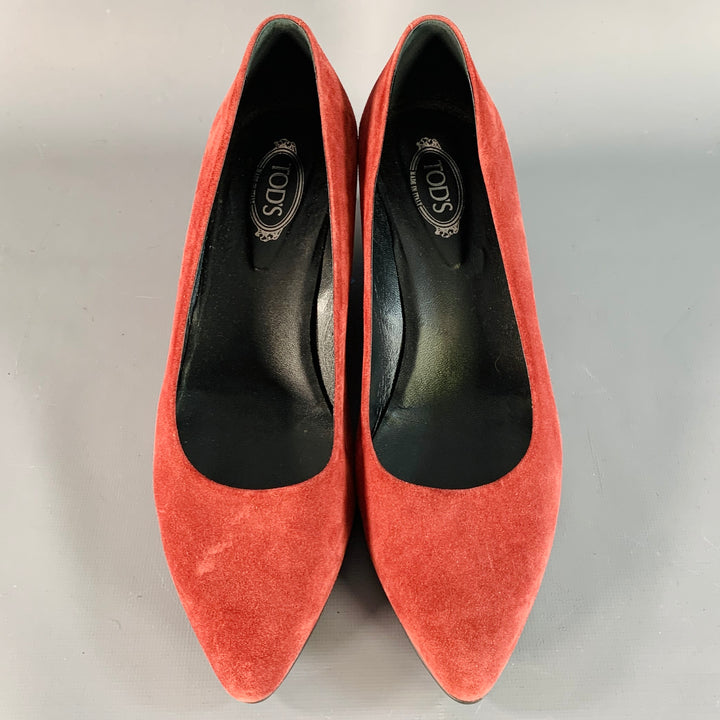 TOD'S Size 10 Burgundy Suede Wedge Pointed Toe Pumps