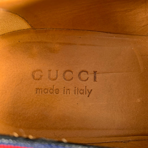 GUCCI Size 10.5 Black Contrast Trim Leather Penny Loafers